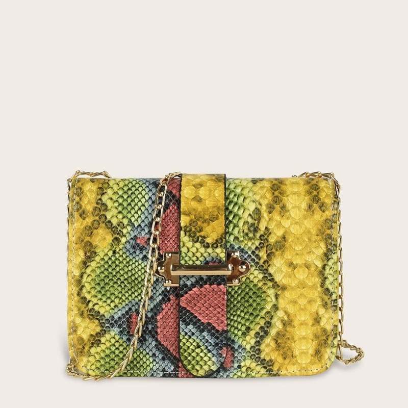 

Snakeskin Print Chain Crossbody Bag, Multicolor