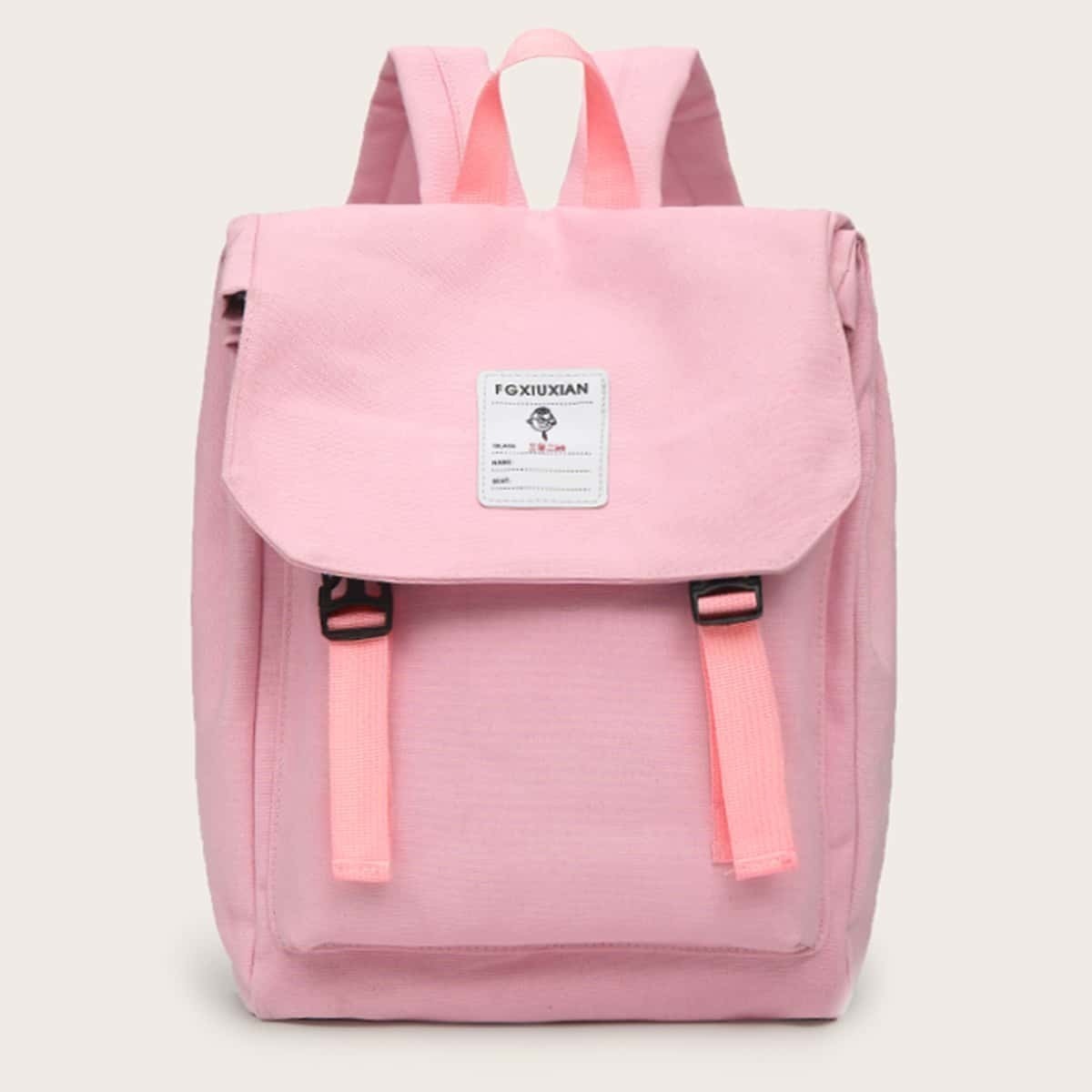 

Double Release Buckle Strap Front Backpack, Pink