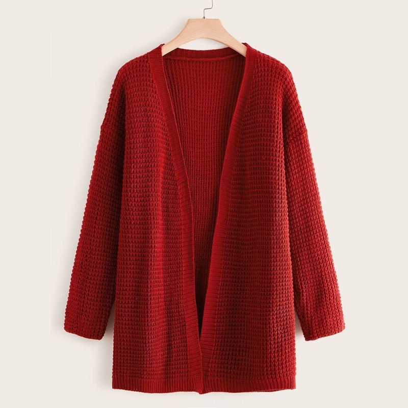 

Plus Solid Open Front Cardigan, Red