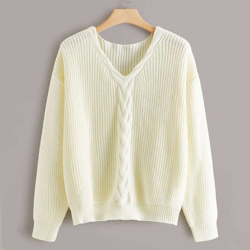 

Plus Drop Shoulder Cable Sweater, Beige