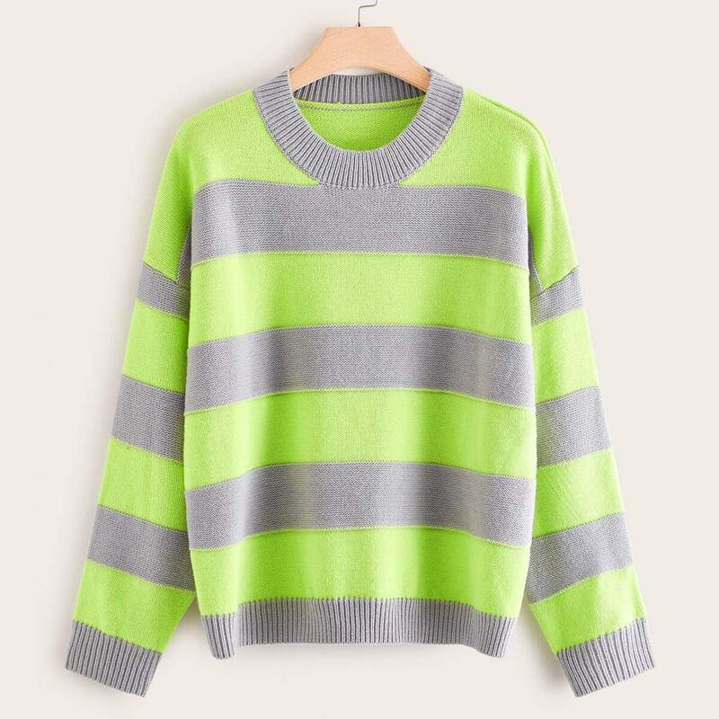 

Plus Striped Drop Shoulder Sweater, Multicolor bright