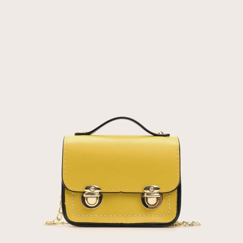 

Push Lock Chain Satchel Bag, Yellow