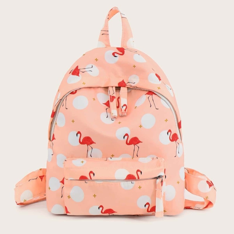 

Flamingo & Polka Dot Print Backpack, Multicolor