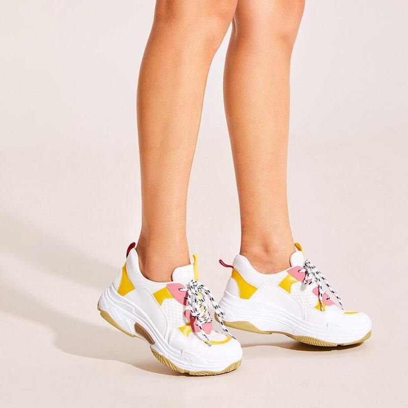 

Lace-up Front Chunky Sole Sneakers, White