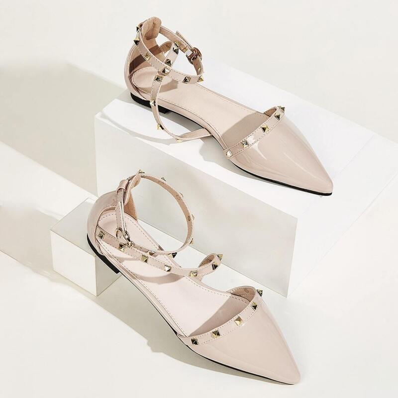 

Point Toe Studded Decor Flats, Apricot
