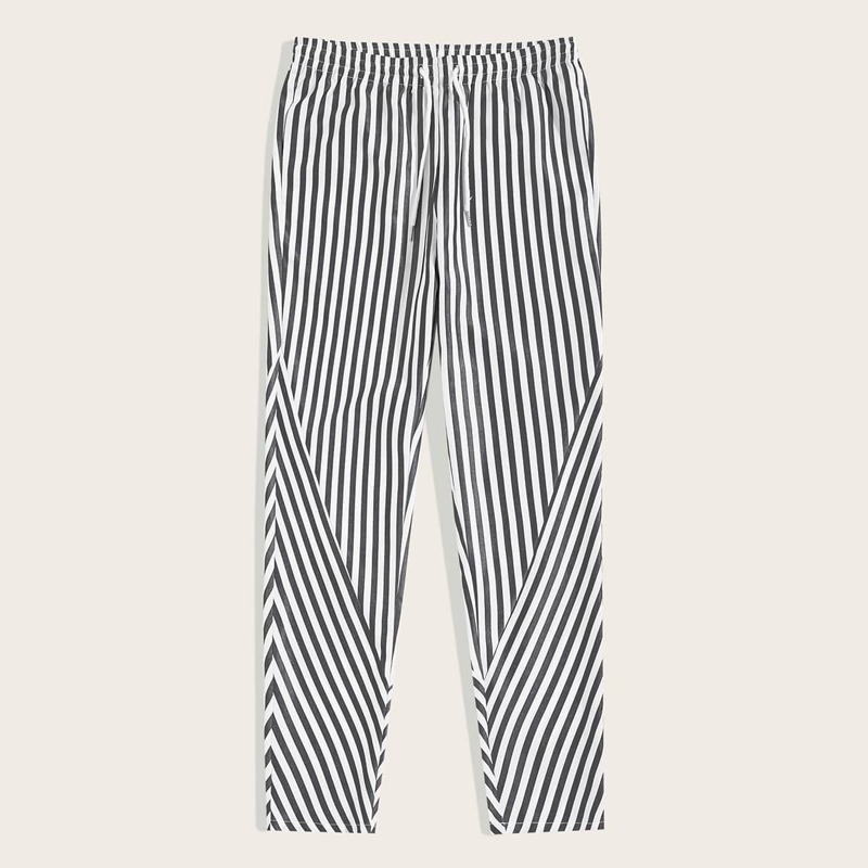 

Guys Drawstring Waist Striped Pants, Black and white