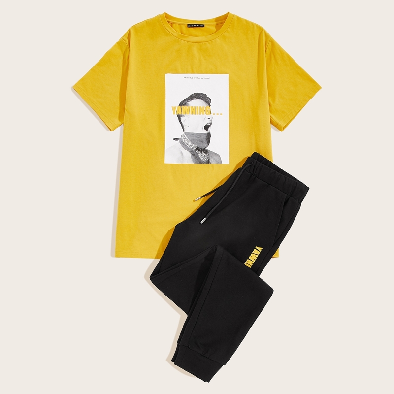 

Guys Figure Graphic Tee and Drawstring Waist Sweatpants Set, Multicolor