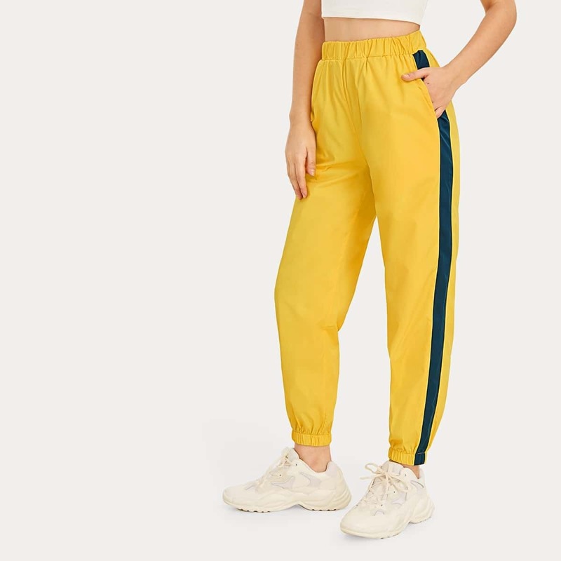 

Side Stripe Elastic Waist Sweatpants, Yellow