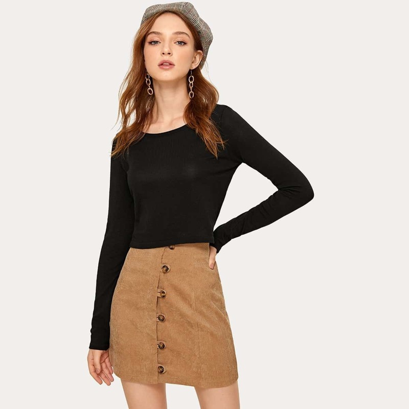 

Solid Crop Basic Jumper, Black