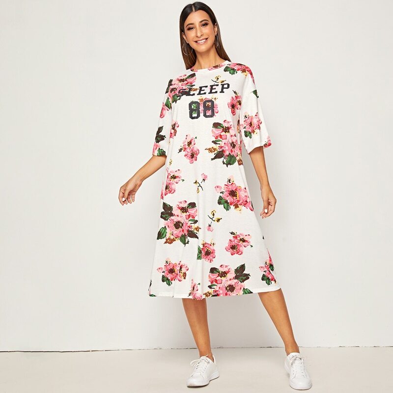 

Mixed Print Tee Night Dress, White