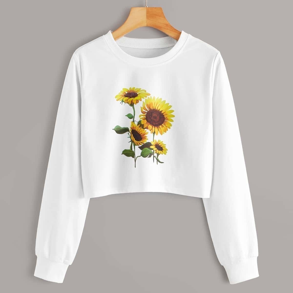 

Sunflower Print Crop Tee, White