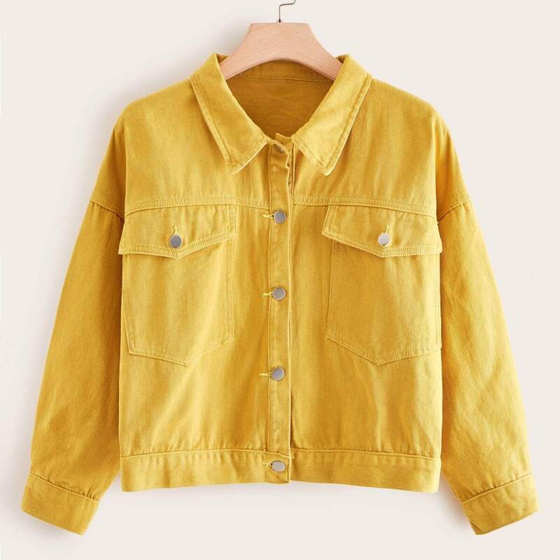 

Plus Pocket Side Denim Jacket, Yellow