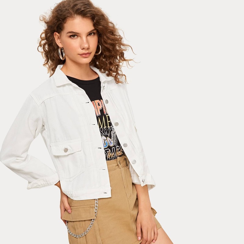 

Pocket Detail Single Breasted Denim Jacket, White