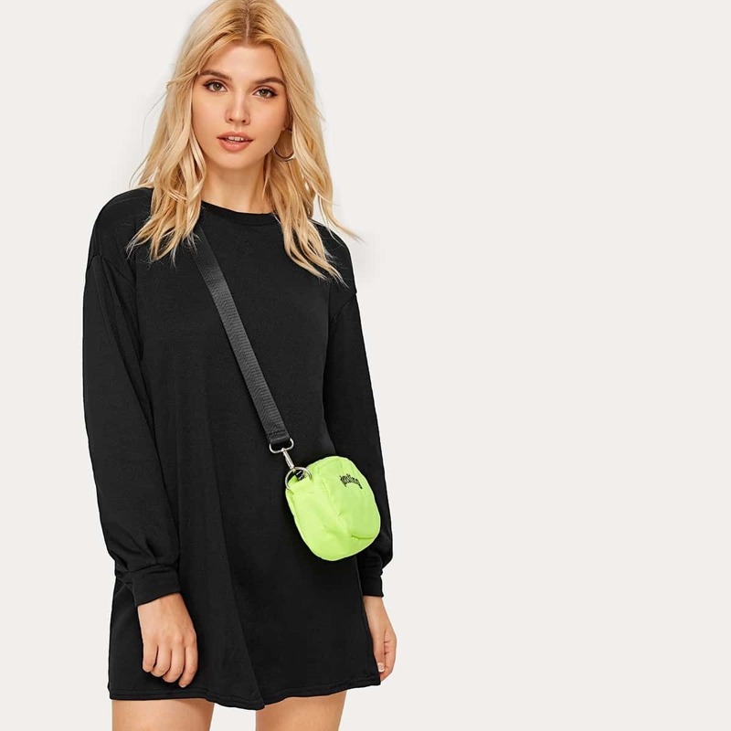 

Drop Shoulder Sweatshirt Dress, Black