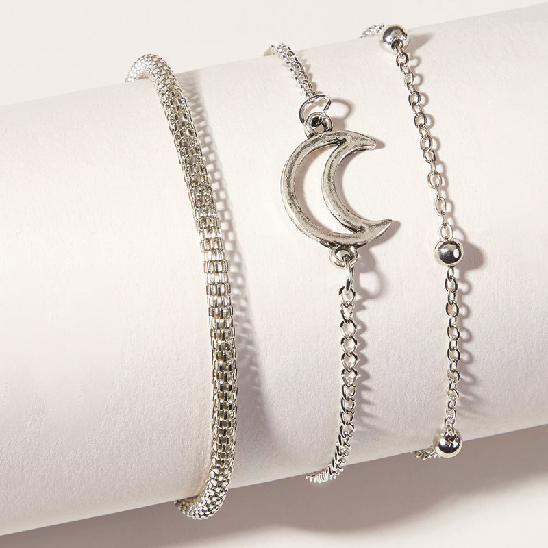 

Moon & Ball Decor Chain Bracelet 3pcs, Silver