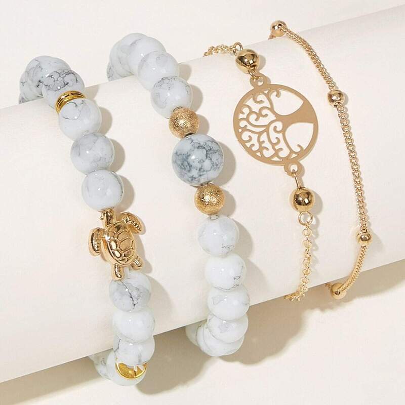 

Turtle & Tree Decor Bracelet 4pcs, Multicolor