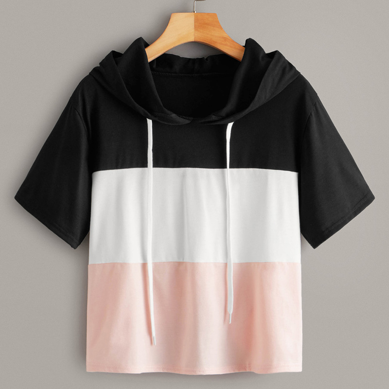 

Cut And Sew Drawstring Hooded Tee, Multicolor