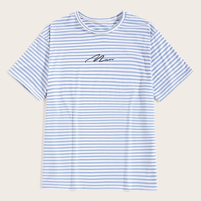 

Guys Letter And Striped Print Tee, Blue