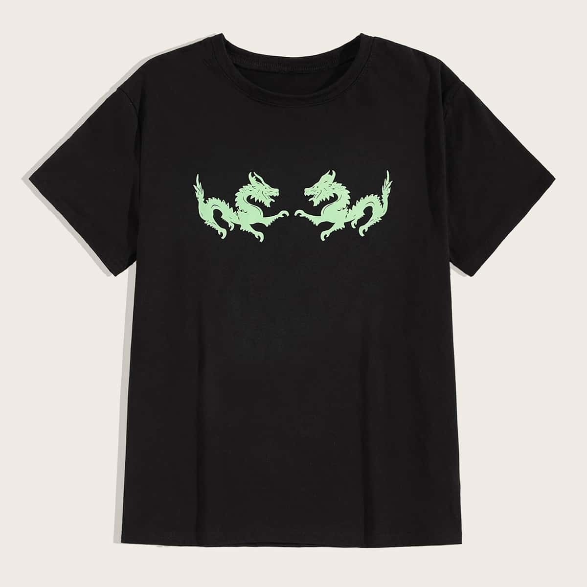 

Guys Drop Shoulder Dragan Print Tee, Black