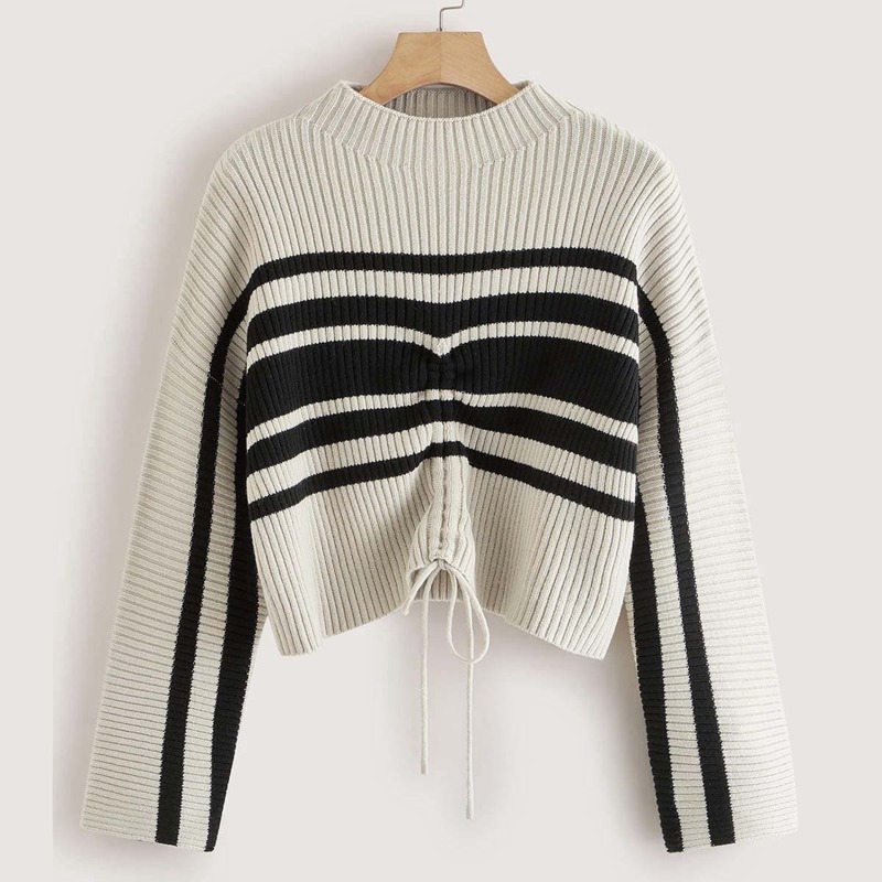 

Striped Drawstring Front Sweater, Multicolor
