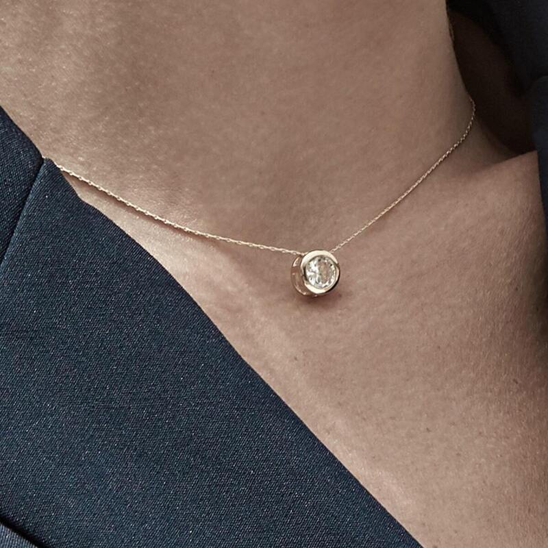 

Rhinestone Decor Round Charm Chain Necklace 1pc, Gold
