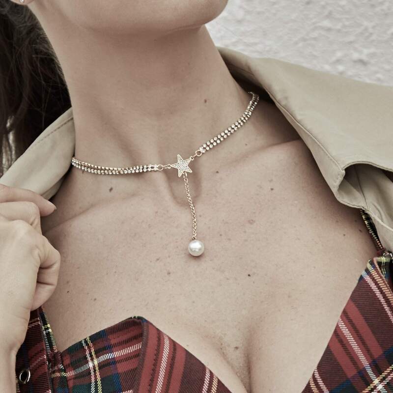 

Faux Pearl Pendant Rhinestone Lariat Necklace 1pc, Gold