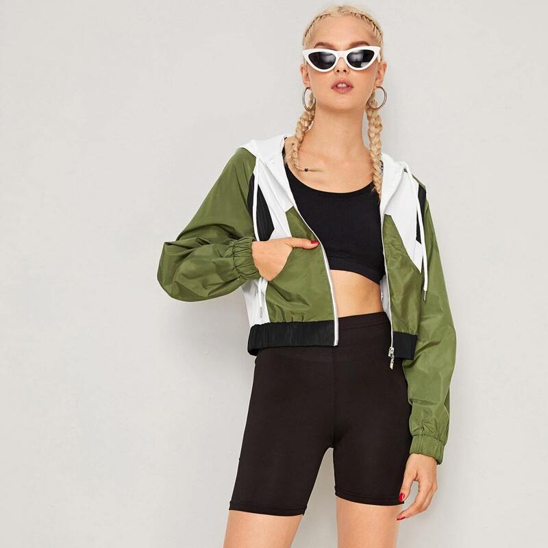 

Cut And Sew Panel Hooded Windbreaker Jacket, Multicolor