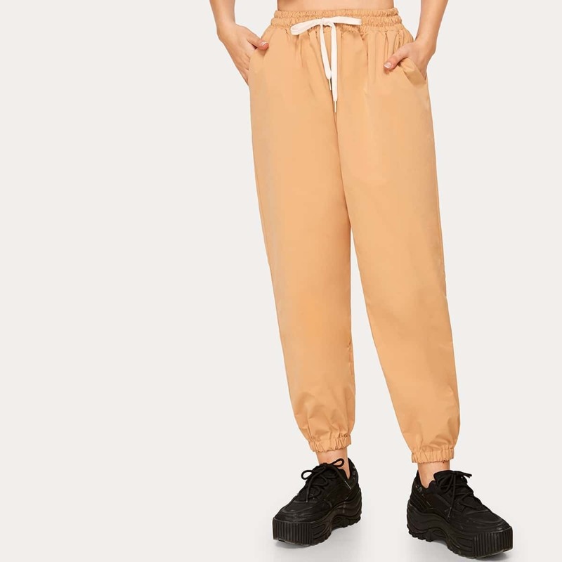 

Solid Drawstring Waist Pants, Orange