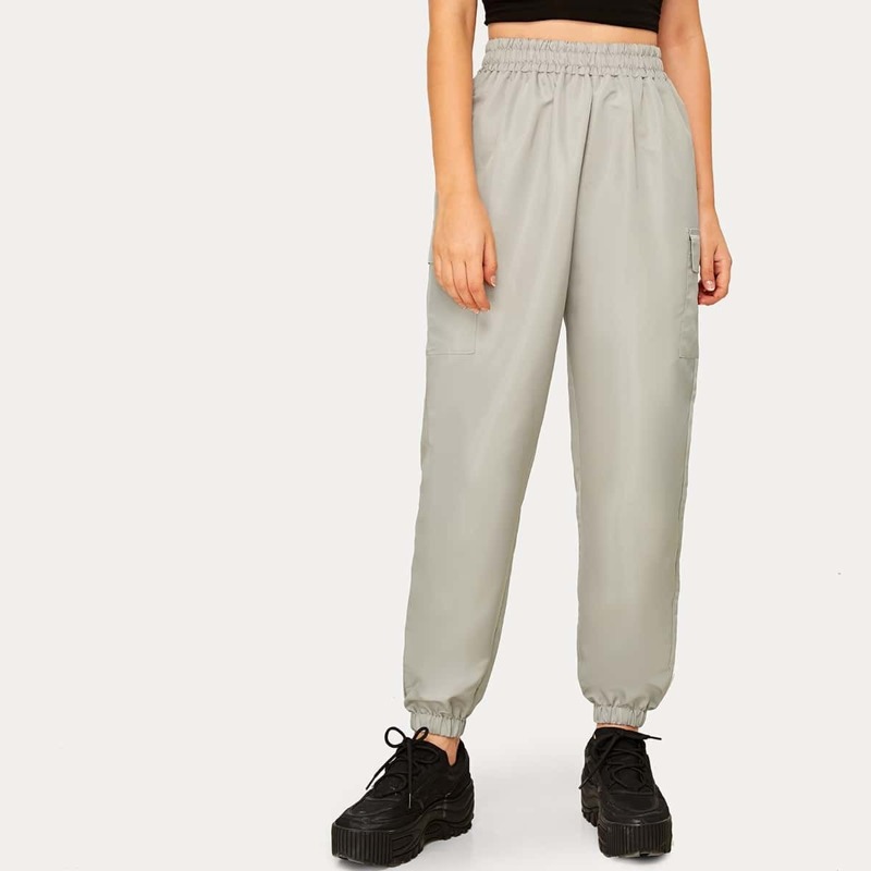 

Solid Side Flap Pocket Cargo Pants, Grey