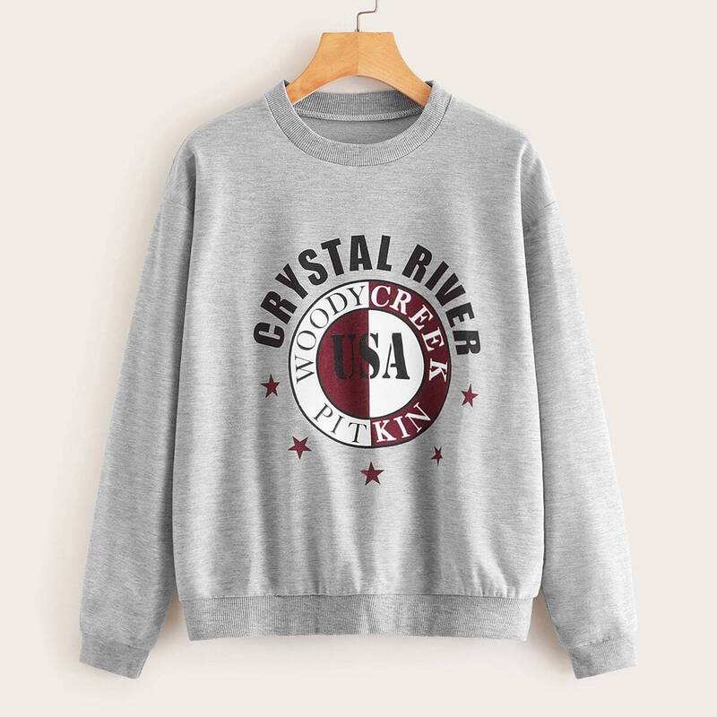 

Letter Print Drop Shoulder Sweatshirt, Grey
