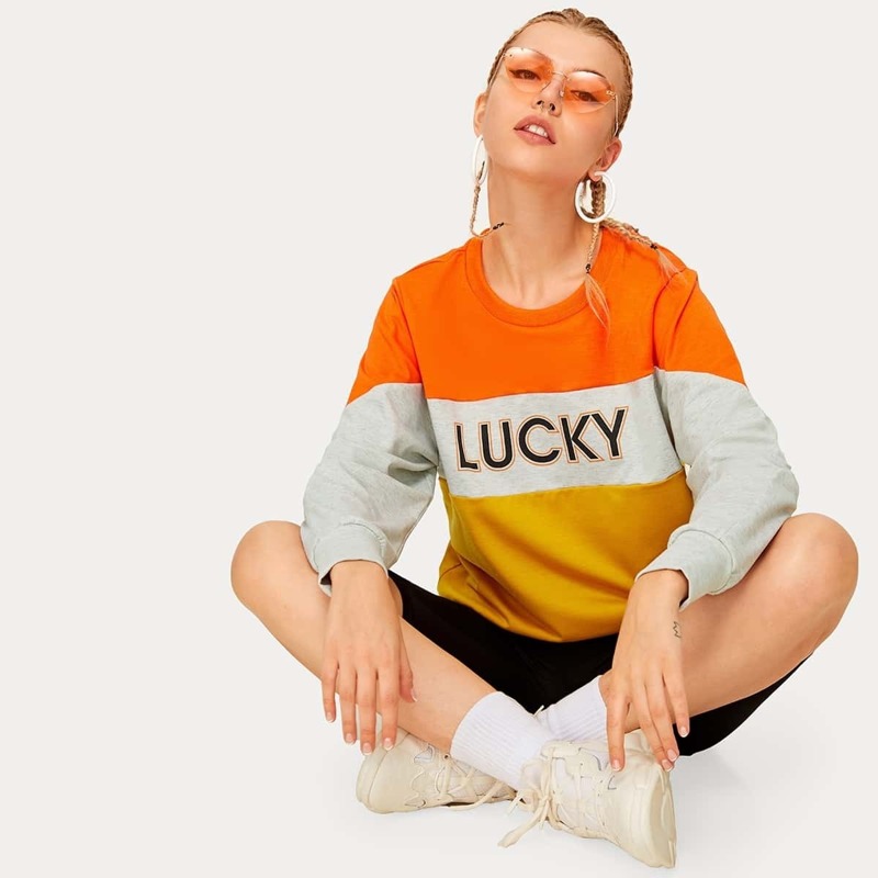 

Cut And Sew Panel Letter Graphic Sweatshirt, Multicolor