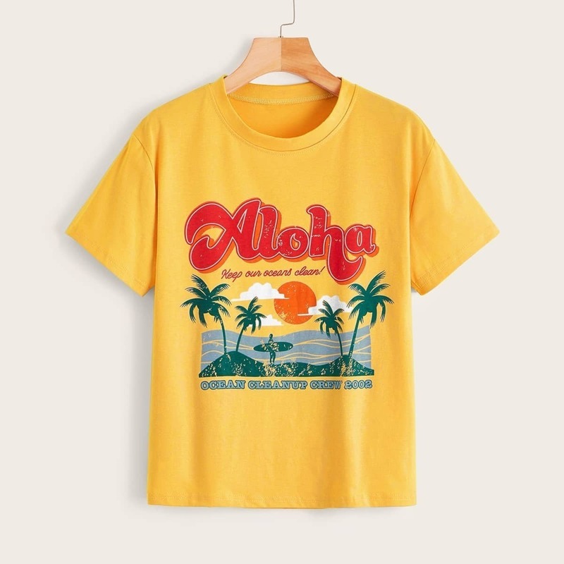 

Letter And Landscape Print Tee, Yellow