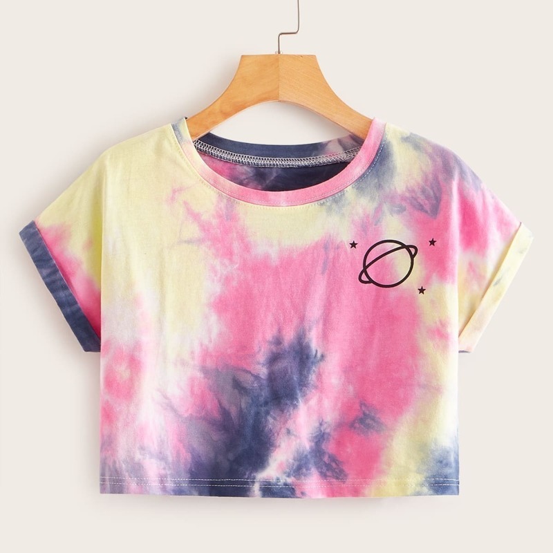 

Tie Dye Planet Print Crop Tee, Multicolor