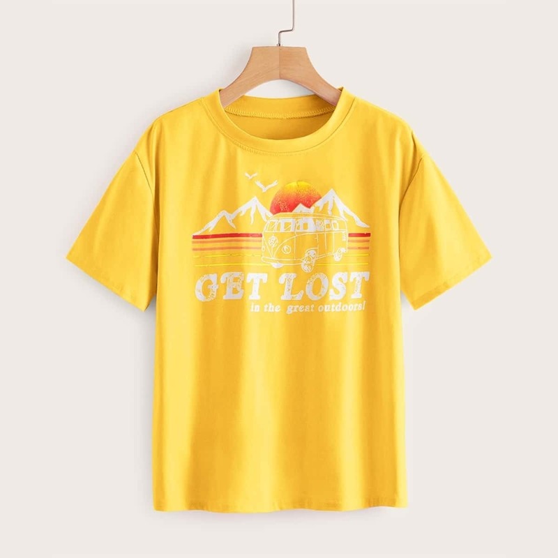 

Letter And Mountain Print Tee, Yellow