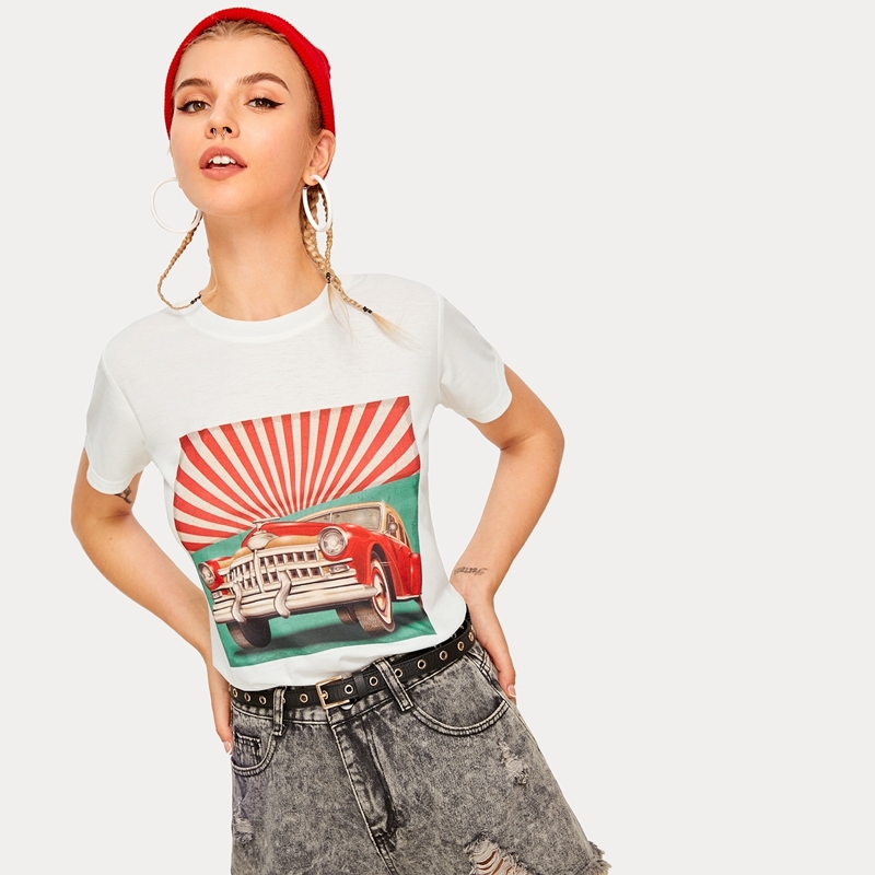 

Car Print Short Sleeve Tee, White