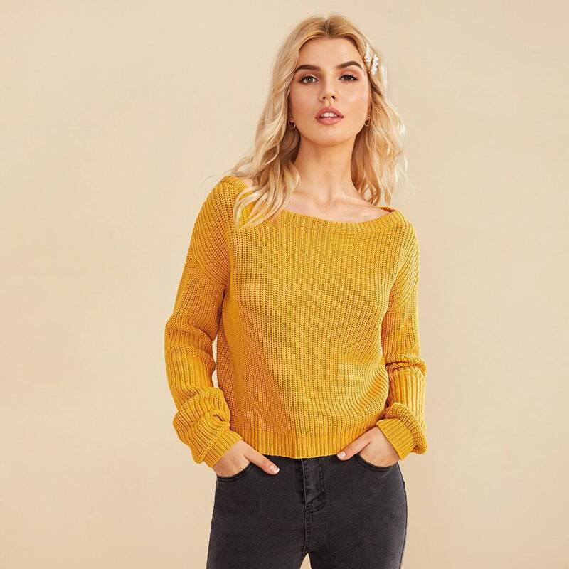 

Solid Drop Shoulder Sweater, Yellow bright
