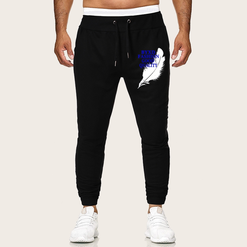 

Guys Feather Print Drawstring Sweatpants, Black