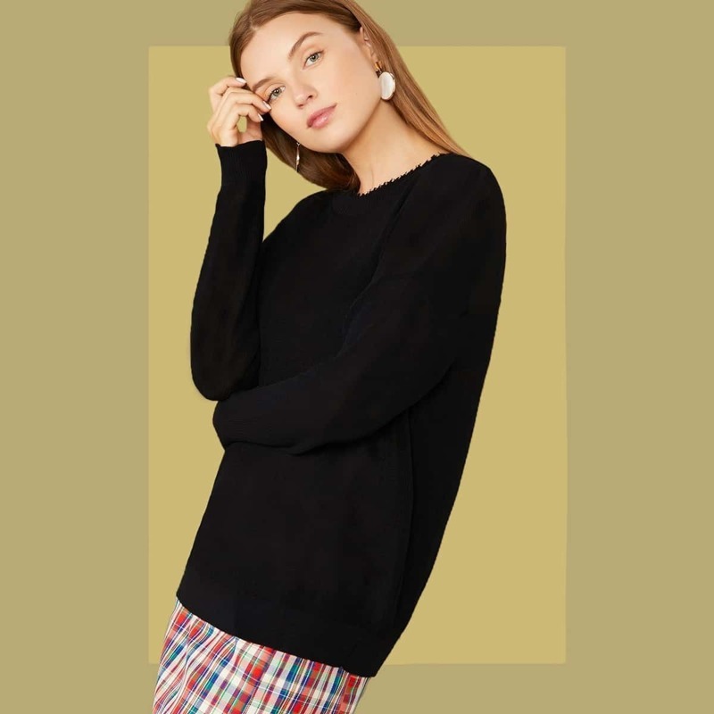

Drop Shoulder Solid Sweater, Black