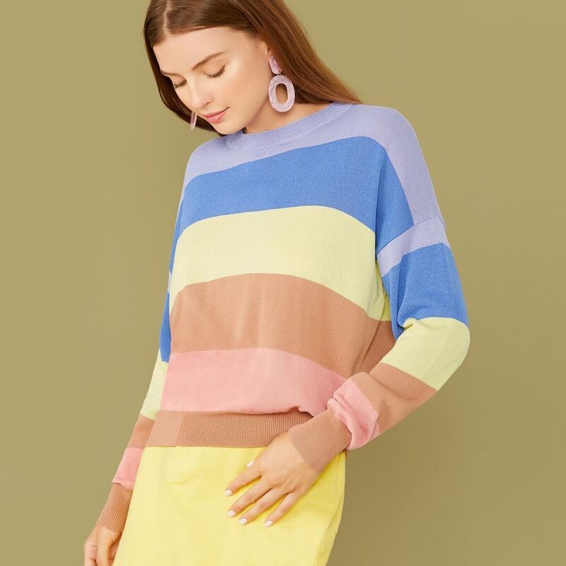 

Drop Shoulder Cut-and-sew Sweater, Multicolor