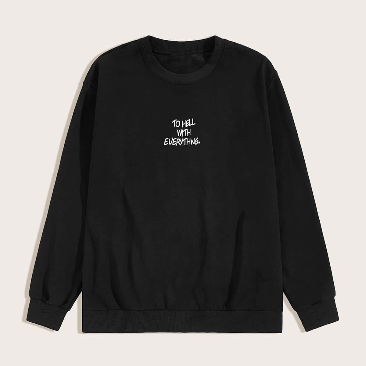 

Guys Slogan Print Drop Shoulder Sweatshirt, Black