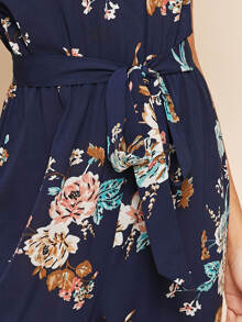 SHEIN VCAY Jumpsuits Cắt ra Hoa Hải quân Boho - Màu xanh hải quân - Xem 4