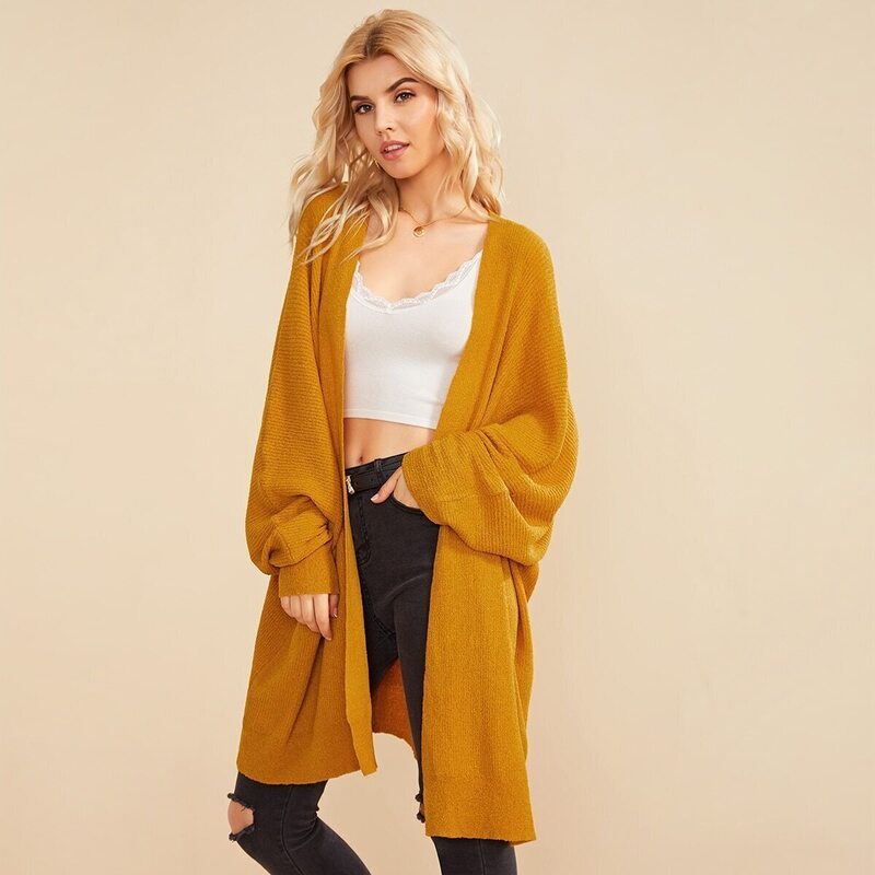 

Solid Batwing Sleeve Cardigan, Yellow