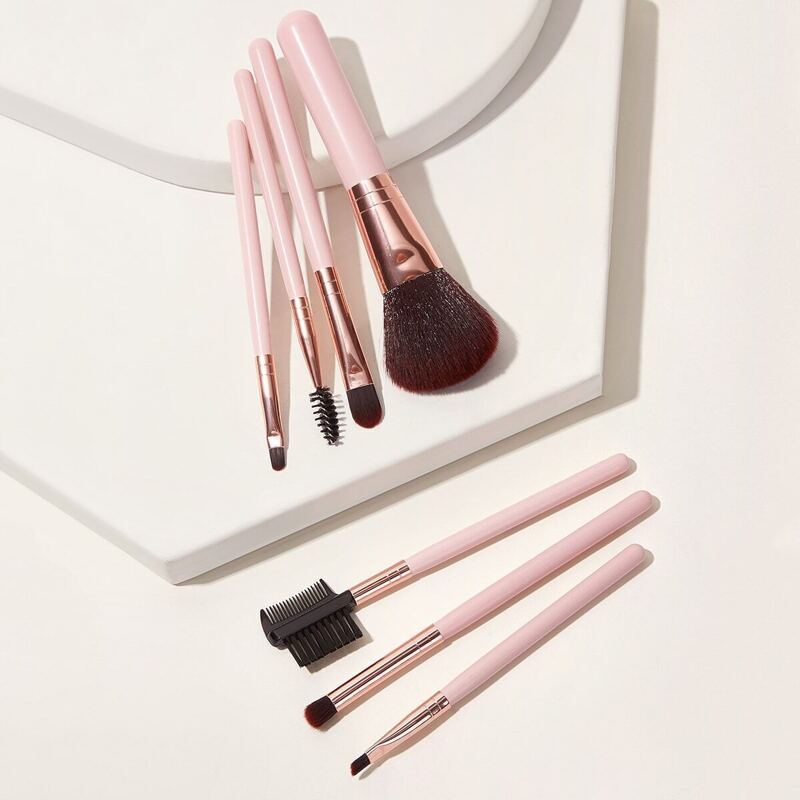 

Two Tone Wooden Handle Makeup Brush Set 7pcs With Case, Pink