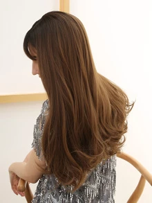 Tóc giả dài thẳng tự nhiên với Bangs - màu nâu - Xem 7