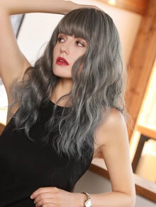 Natural Long Curly Wig With Bangs - Grey - View 5