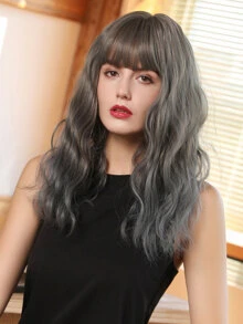 Natural Long Curly Wig With Bangs - Grey - View 1