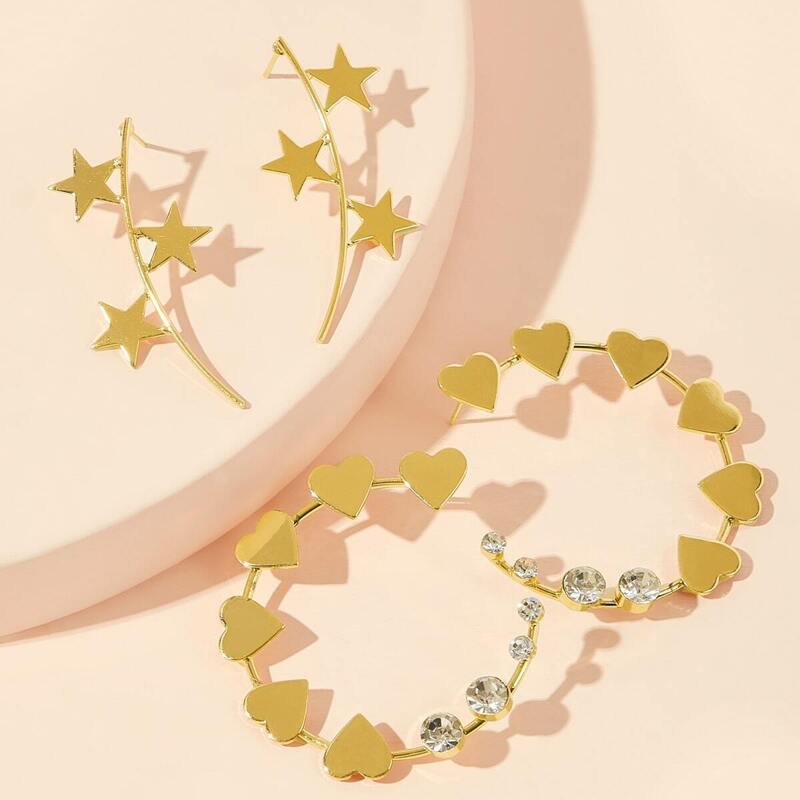 

Heart & Star Decor Earrings 2pairs, Yellow