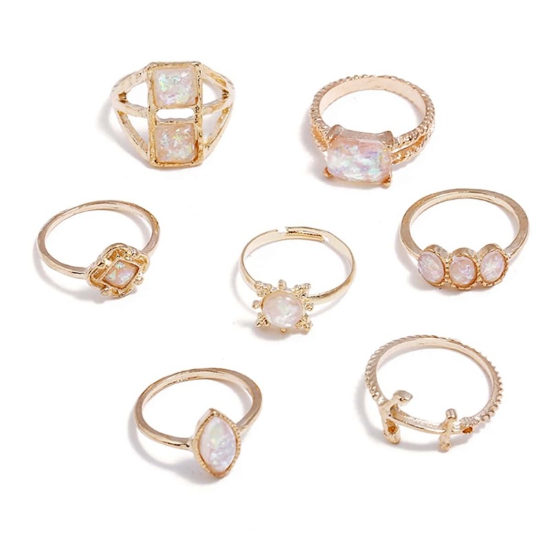 

Stone Decor Ring 7pcs, Gold