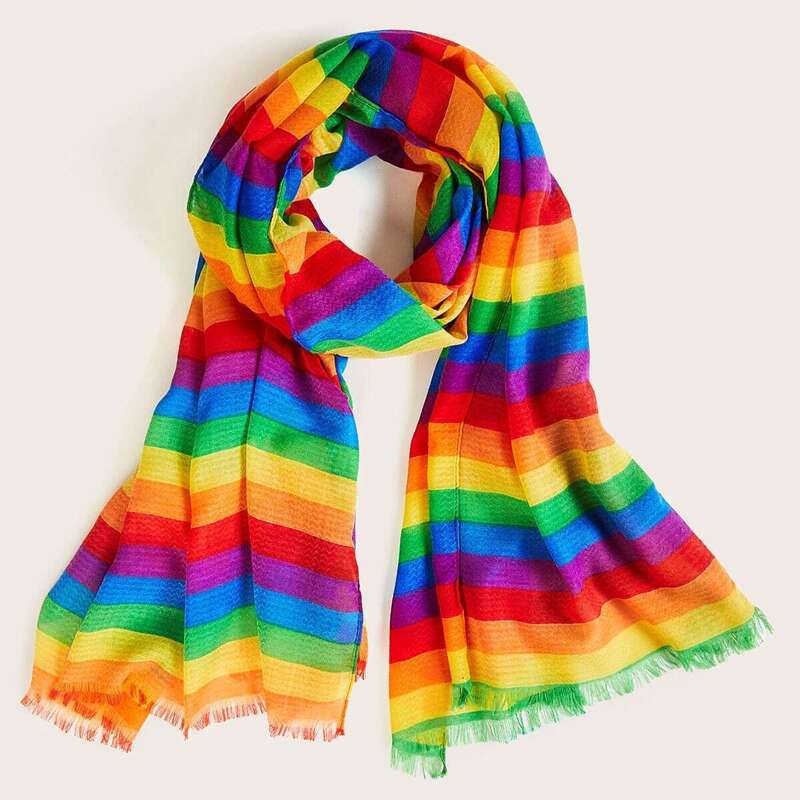 

Rainbow Striped Pattern Scarf, Multicolor