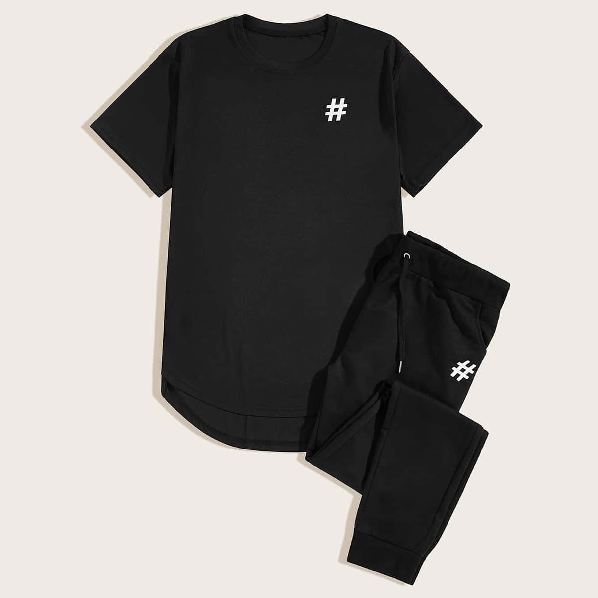 

Guys Symbol Print Tee With Drawstring Joggers, Black